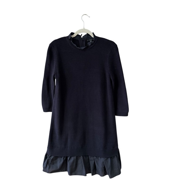COS Silk Cotton Blend Sweater Shirt Dress Size XS Navy Blue Ruffle Hem Cottage - Picture 2 of 11